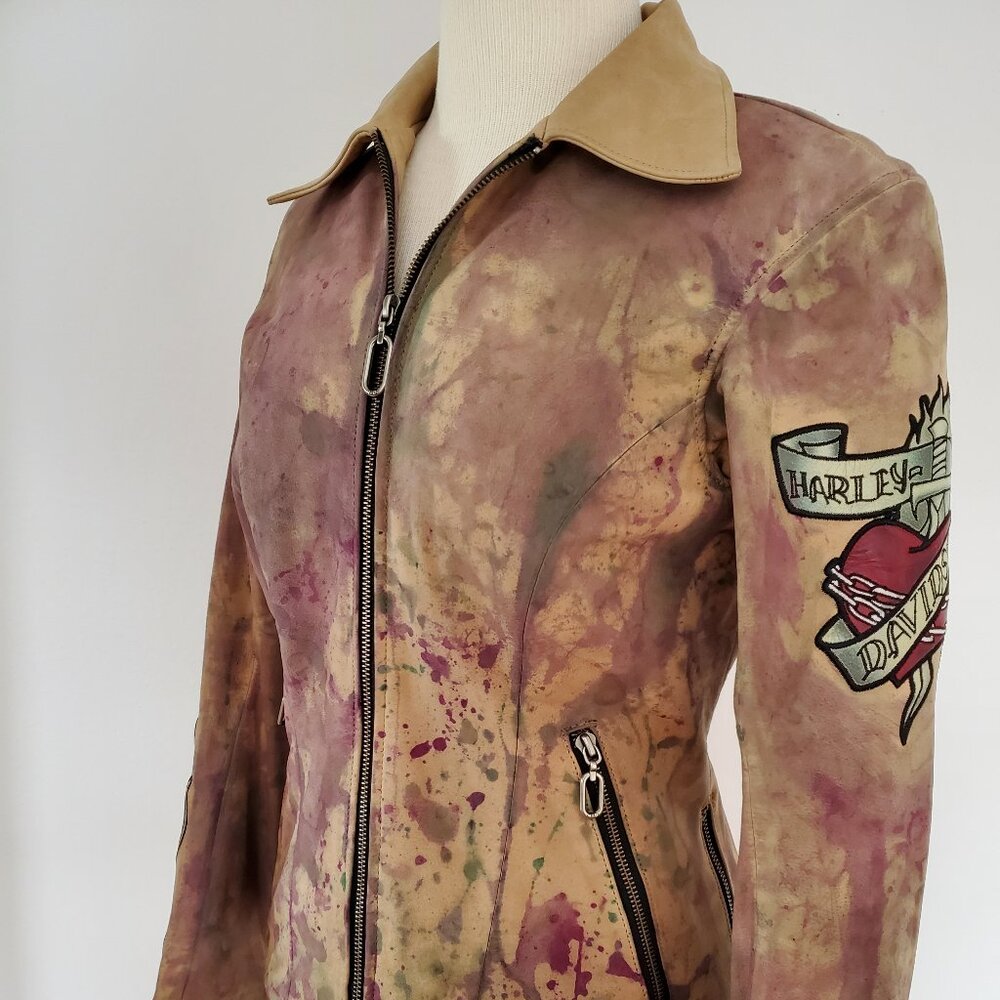 Harley suede Leather motorcycle jacket tan beige brown red gray green black 4 6 - Picture 5 of 13